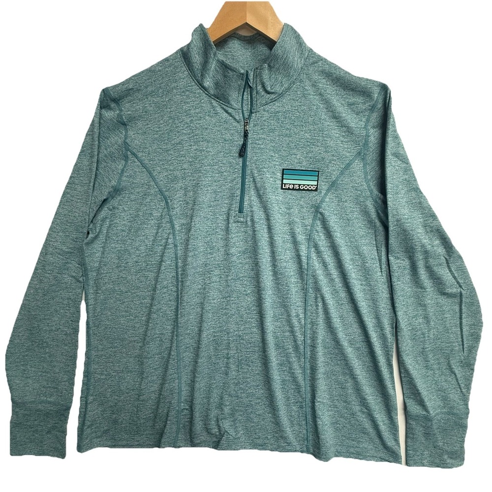 Life Is Good 1/4 Zip Pullover XL Teal Stretch Athletic Golf Top